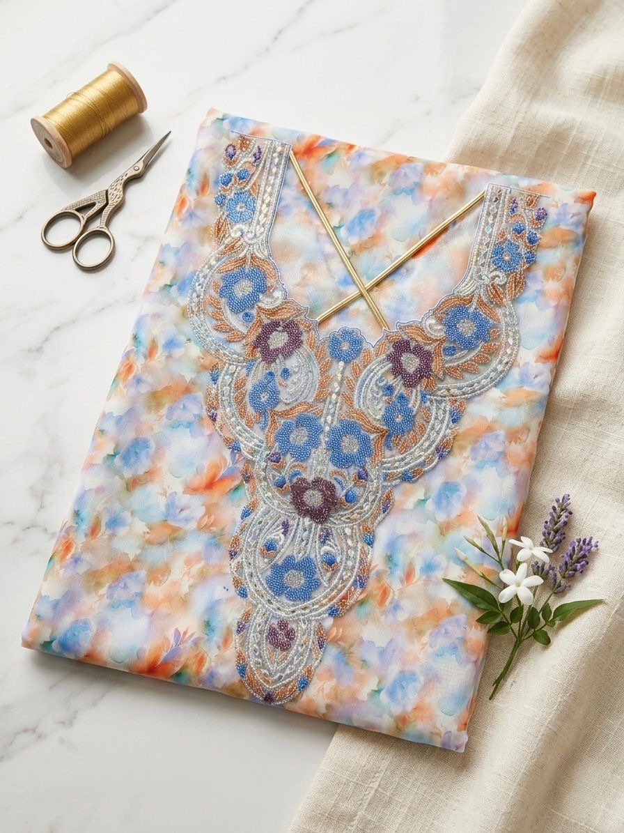 1ffbf279-da73-4a8b-a2d7-dcaf87a796cf قطعة قماش شيفون ناعمة بتطريز جميل جداً - الصورة 1